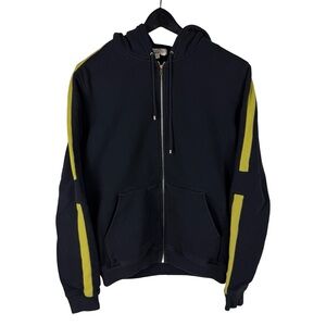 Mens 2000s Hermes Striped Full Zip Made In Italy Washed Black Hoodie Size M